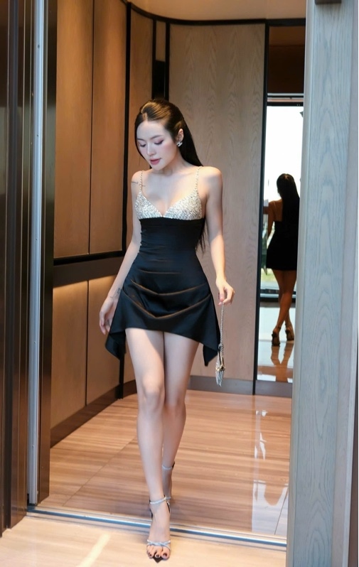 THAOBIBI Rhinestone Embellished Silk Mini Dress