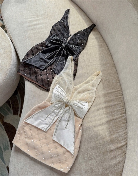 THAOBIBI Sequin Waist Bow Mini Dress