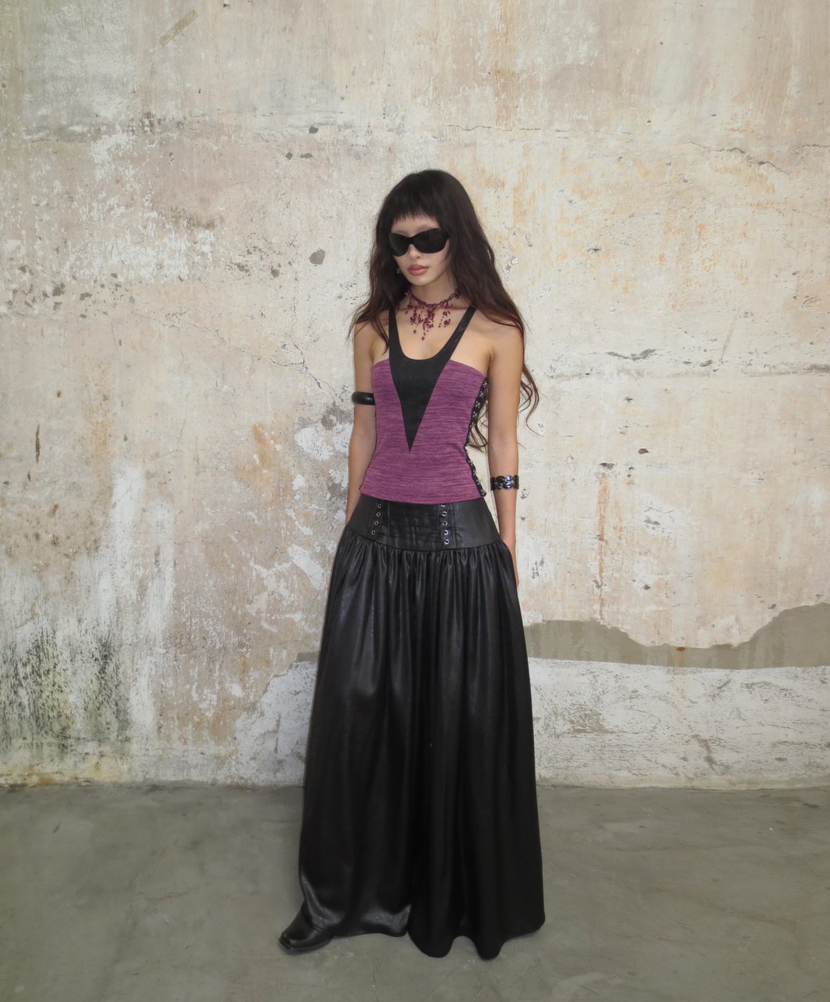 INTO.EIGHT Crush Textured Satin Maxi Skirt