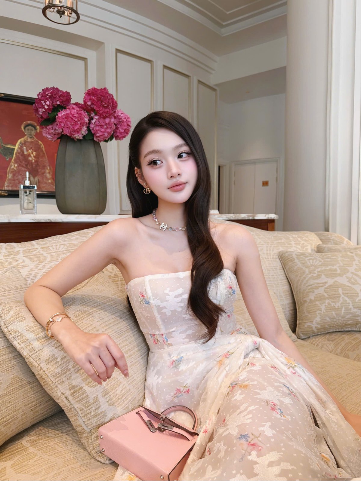 CHOU CHOU Pink Floral Bow Dress