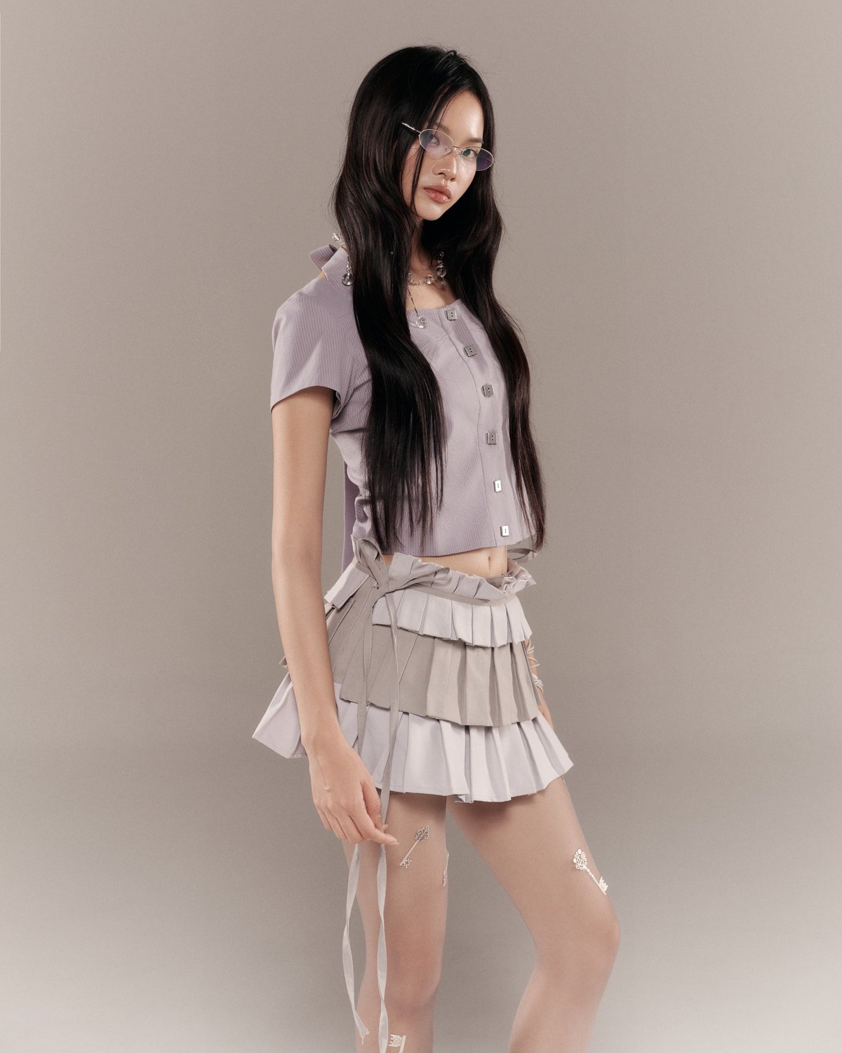 Bunnyhill VONNIE Pleated Tiered Mini Skirt - Grey