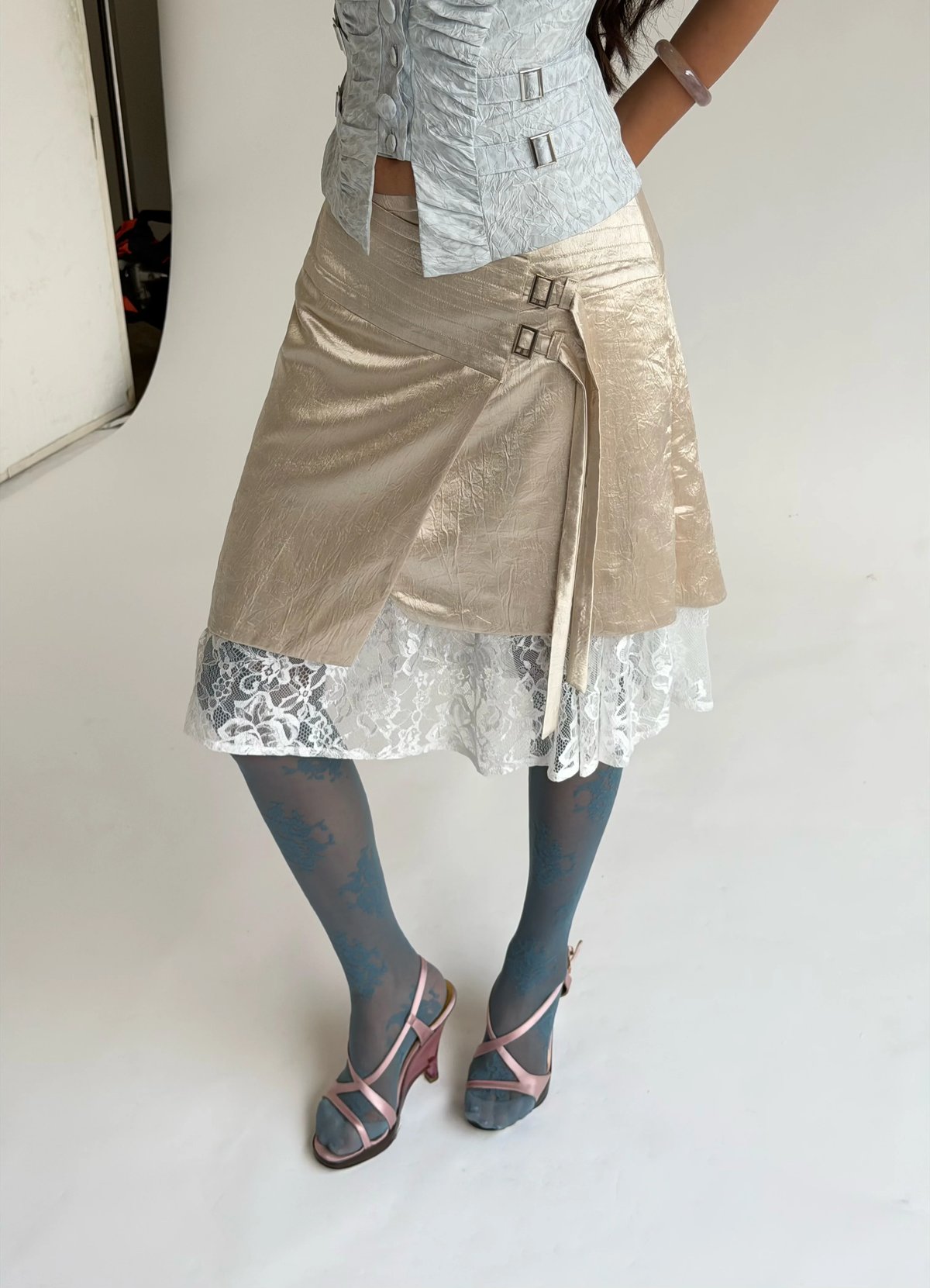 LUNA Satin Lace Ruched Skirt - INTO.EIGHT