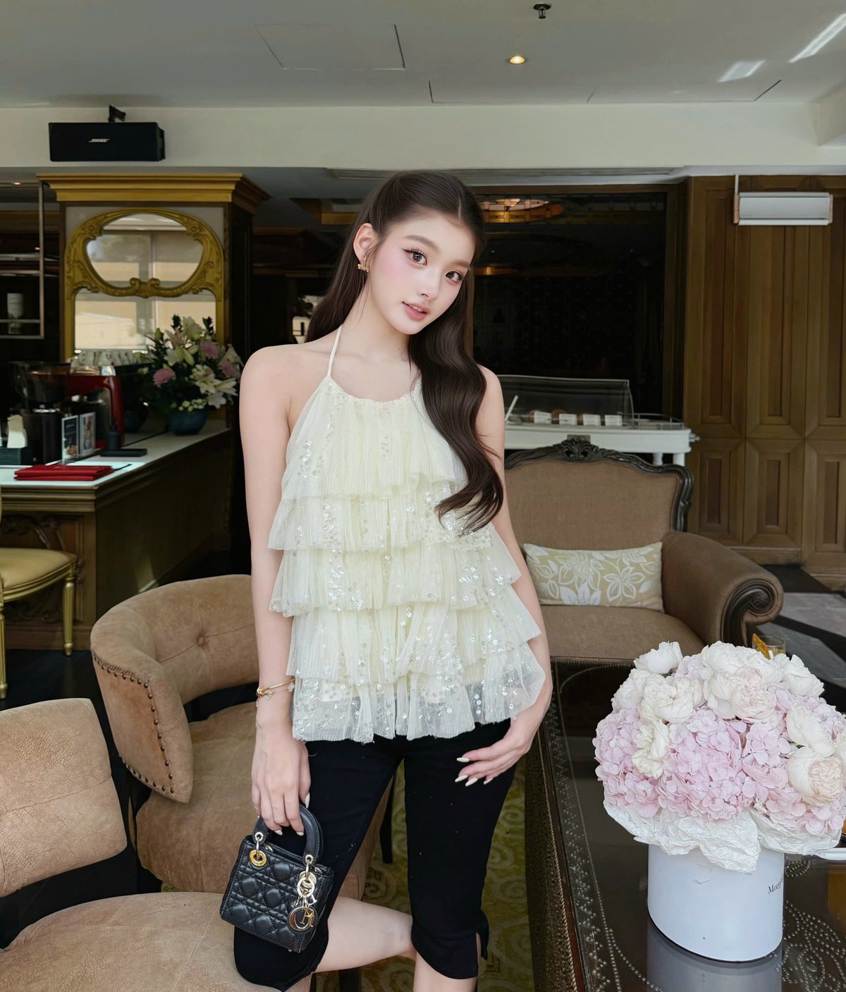 CHOU CHOU Shimmery Layered Camisole Top