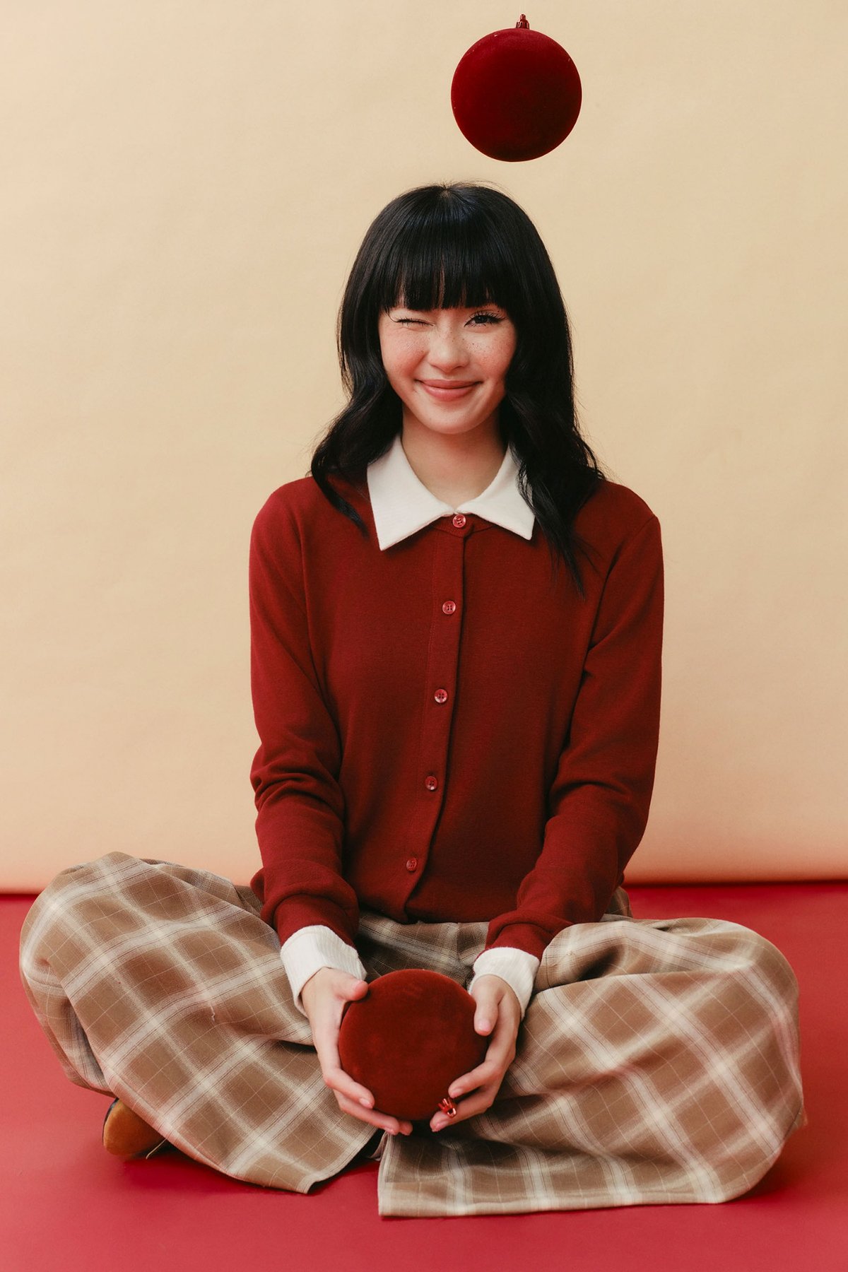 DOTTIE Checkered Long Pants - Brown