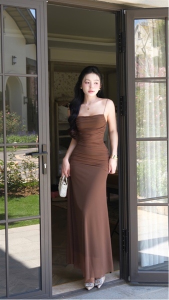 THAOBIBI 柔軟網紗褶皺長裙