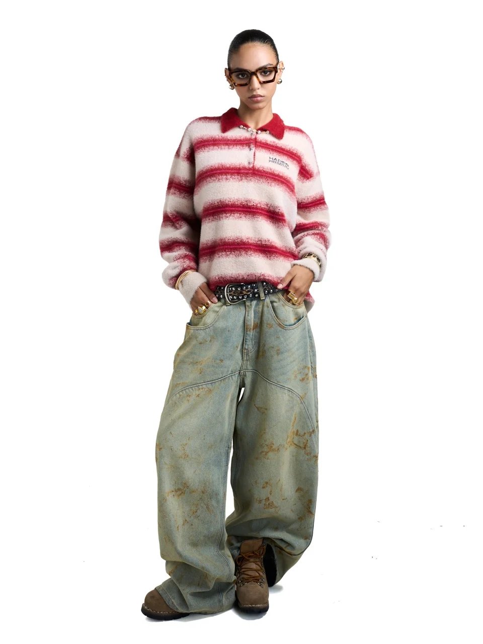 HADES Cozy Striped Polo 毛衣 - 紅色