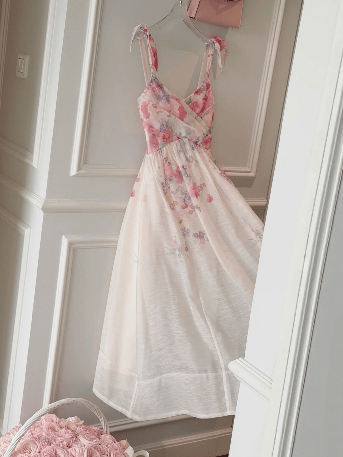 Tran Ali Floral Bow Shoulder Strap Dress