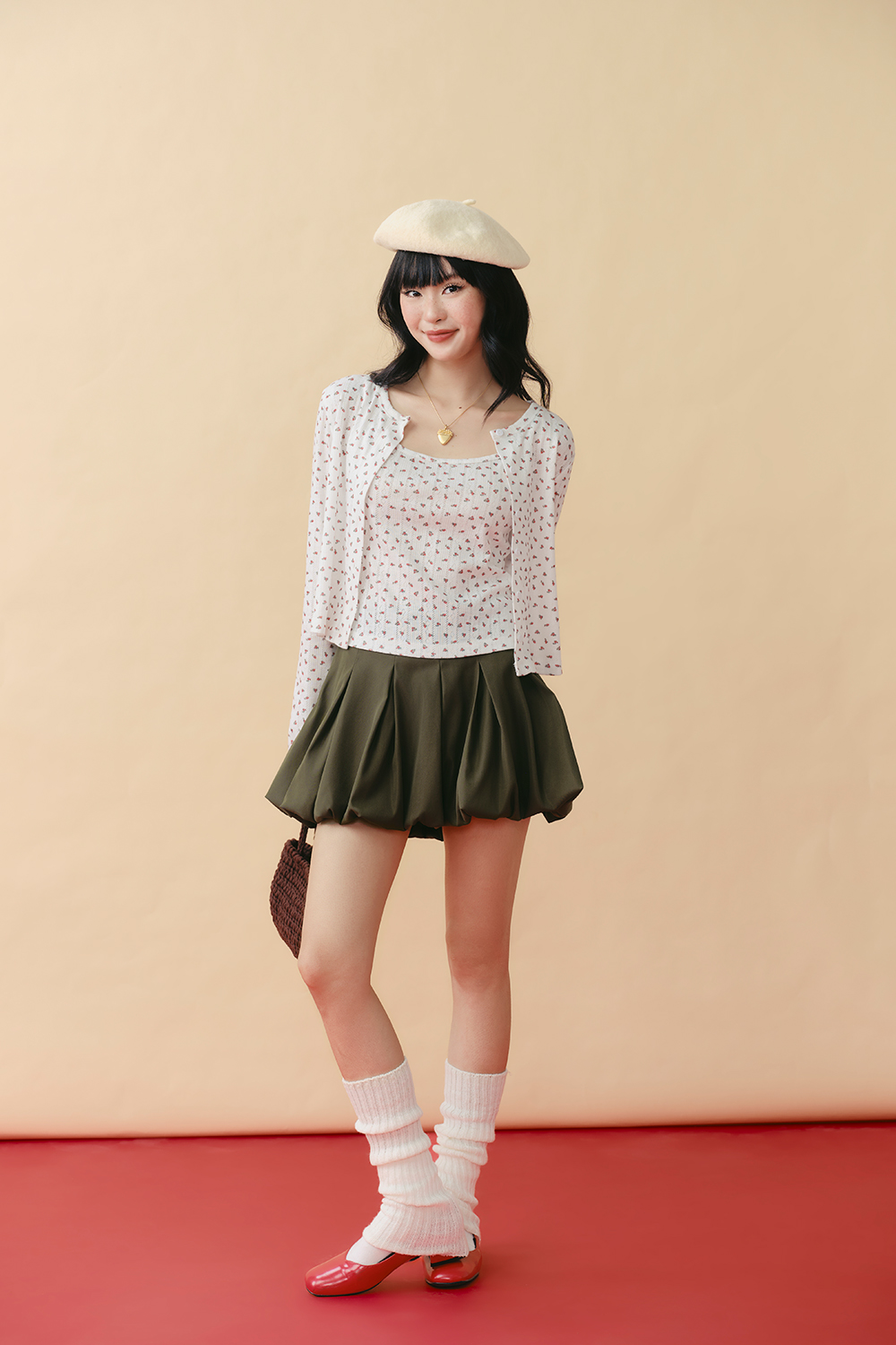 DOTTIE Tiny Floral Button-Up Cardigan - White - T1161