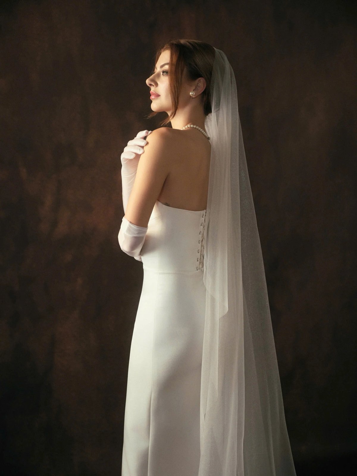 KISSERINE CATERINA Dress - White Satin Strapless Wedding Dress with Detachable Cape