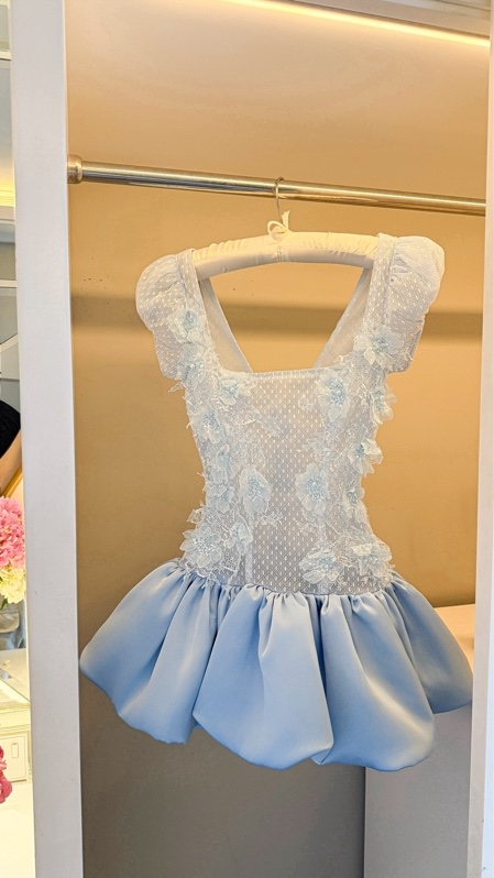 THAOBIBI Lace Cap Sleeve Puff Skirt Dress