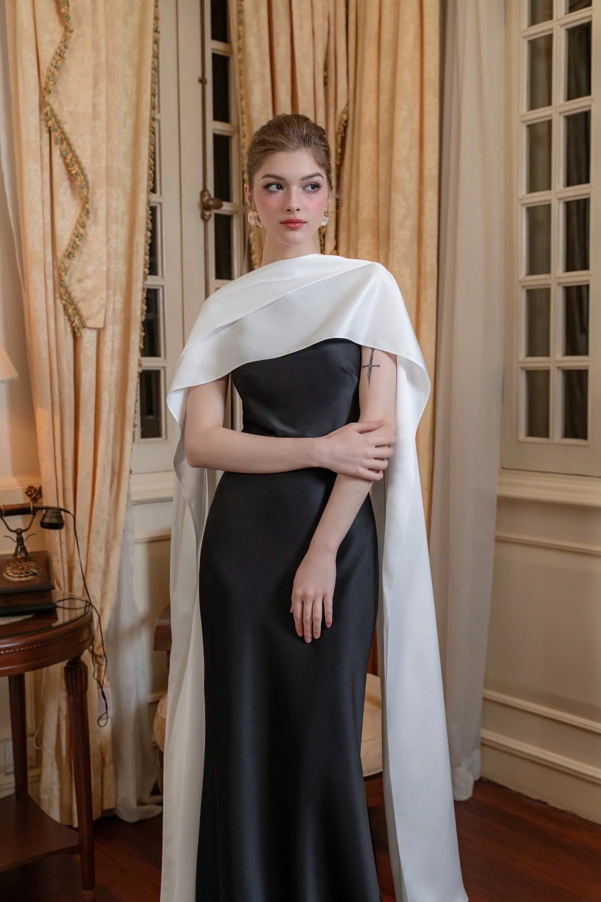 KISSERINE HARMONY Satin Dress with Detachable Silk Train