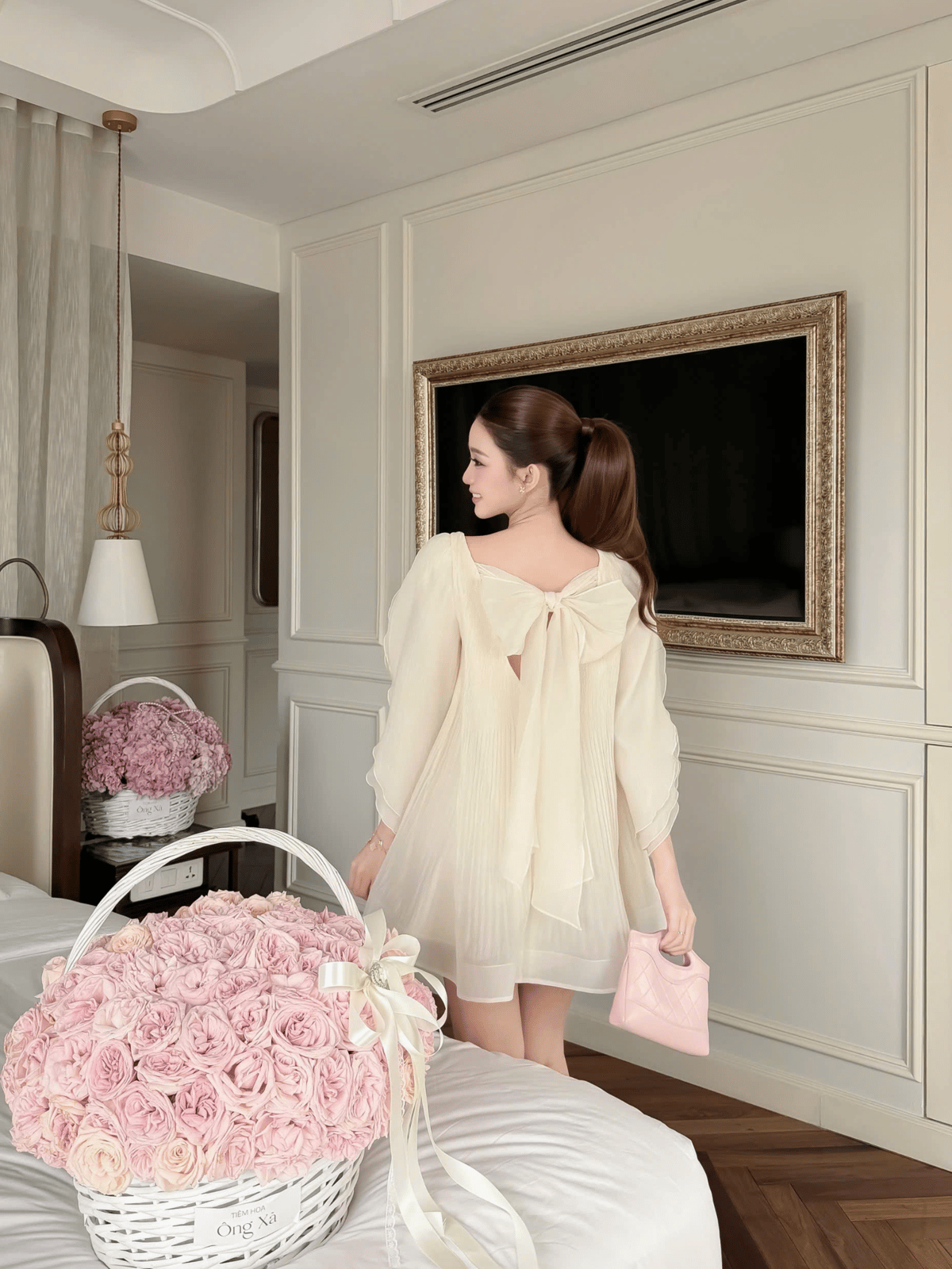 Tran Ali Ruffled Dress with Back Bow