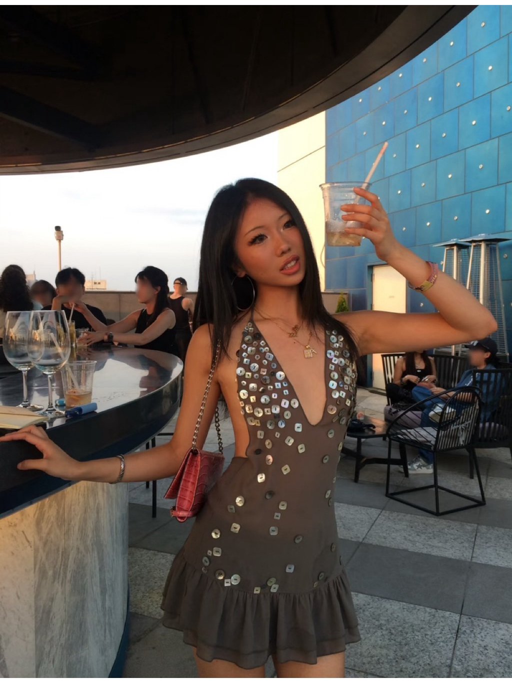 Moxi Alora Sequin V-Neck Halter Dress