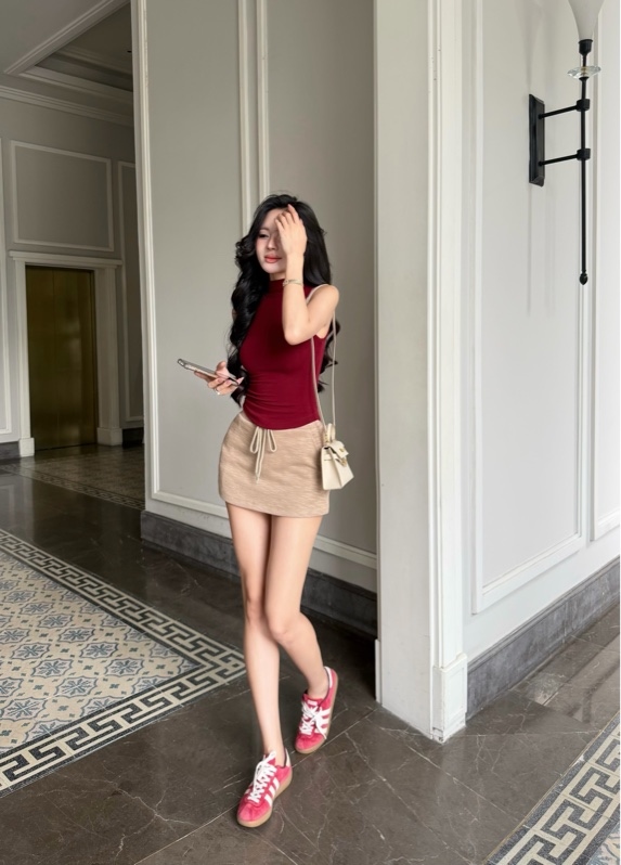 THAOBIBI A-Line Jersey Mini Skirt