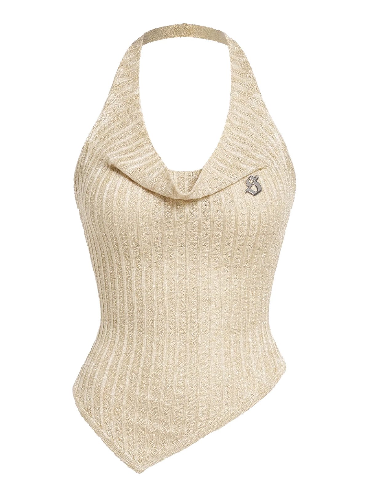SISTERS Jane Asymmetric Halter Crop Top - Metallic Gold