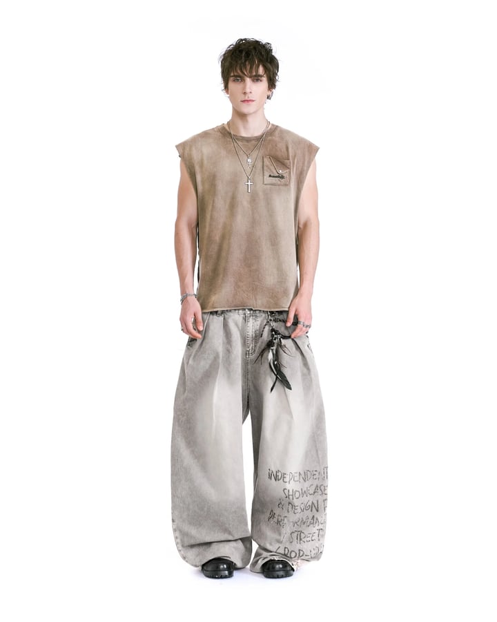 HADES Stonewash 復古水洗感背心 - Brown