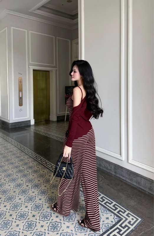 THAOBIBI Striped Camisole and Pants Set with Cardigan