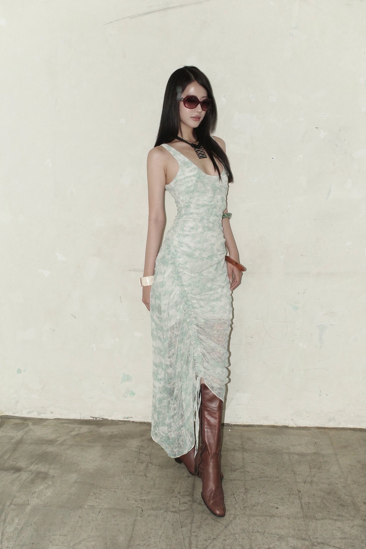 BLUME Square Neck Ruched Maxi Dress INTO.EIGHT 抽繩褶皺方領長裙