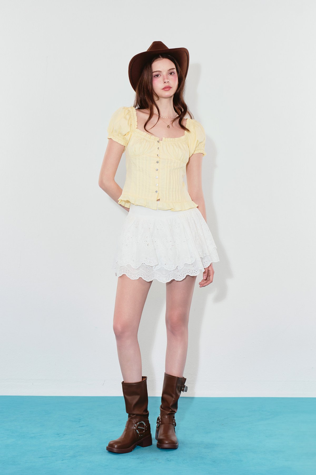 DOTTIE Two-Tier Embroidered Mini Skirt - White - S0309