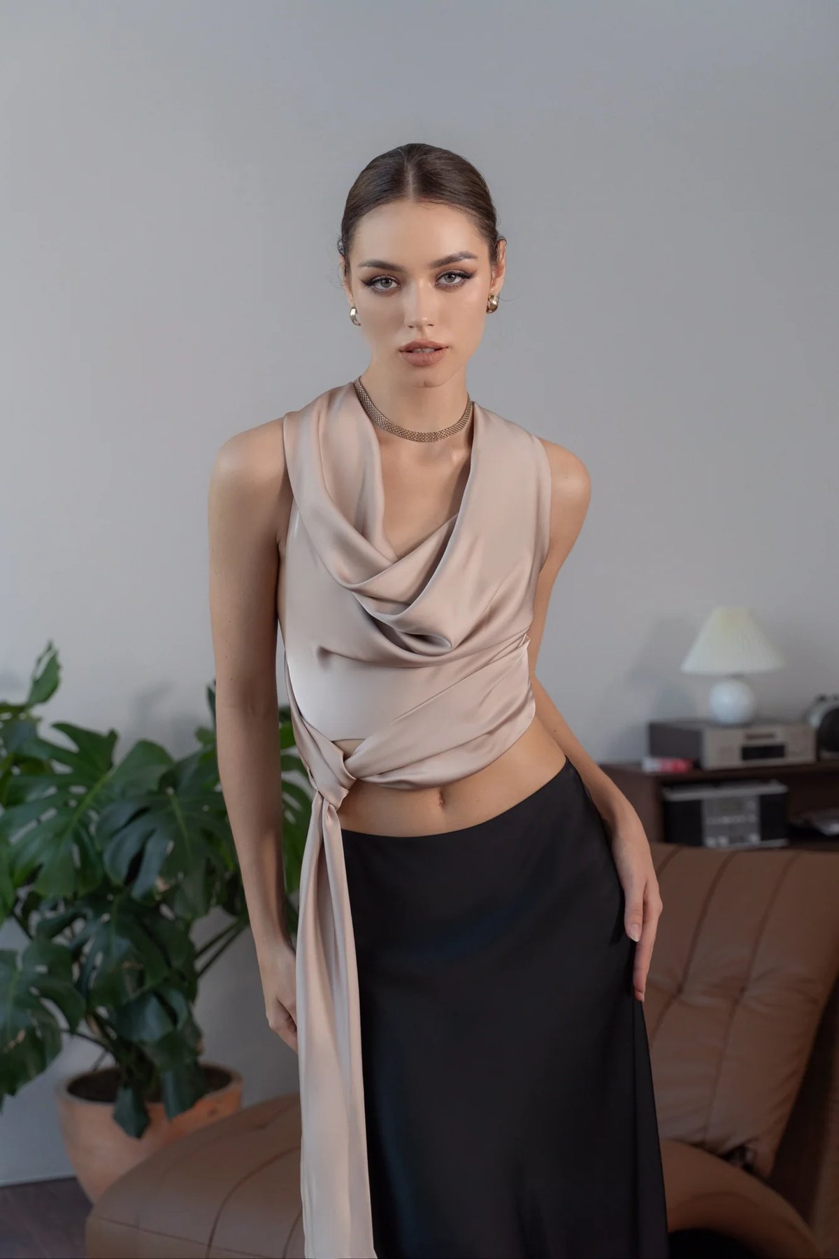 KISSERINE PIA Silk Tie-Front Top