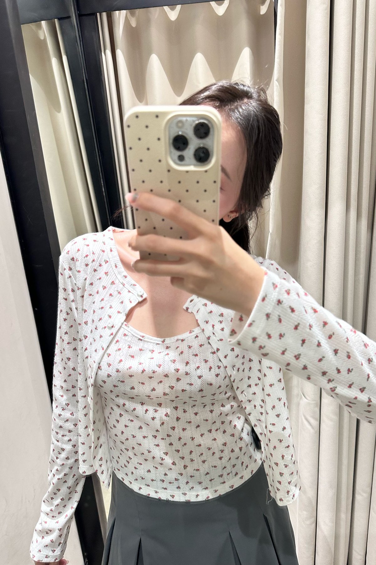 DOTTIE 小碎花開襟外套 - 白色 - T1161