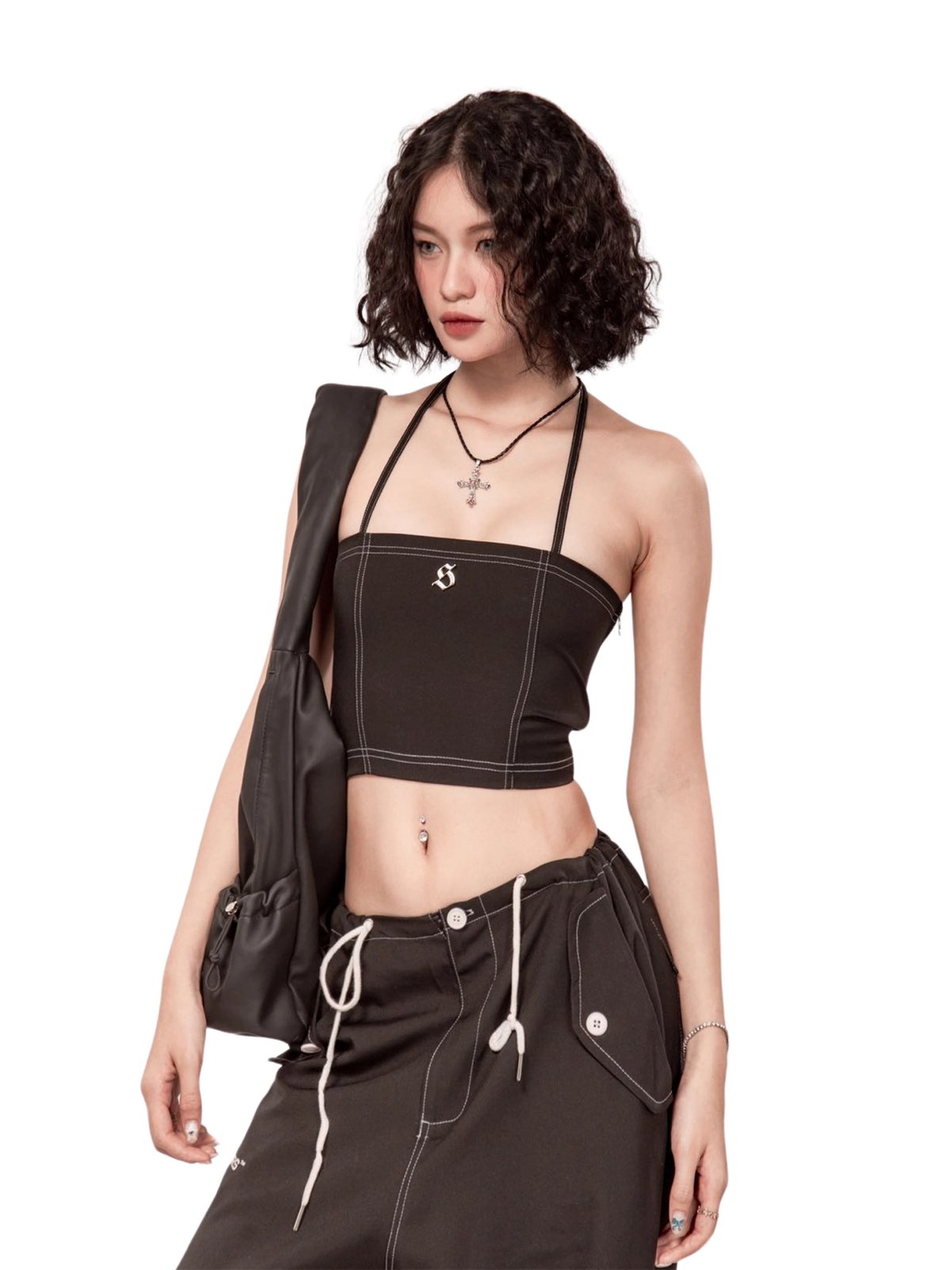 SISTERS Contrast Stitch Halter Tube Top