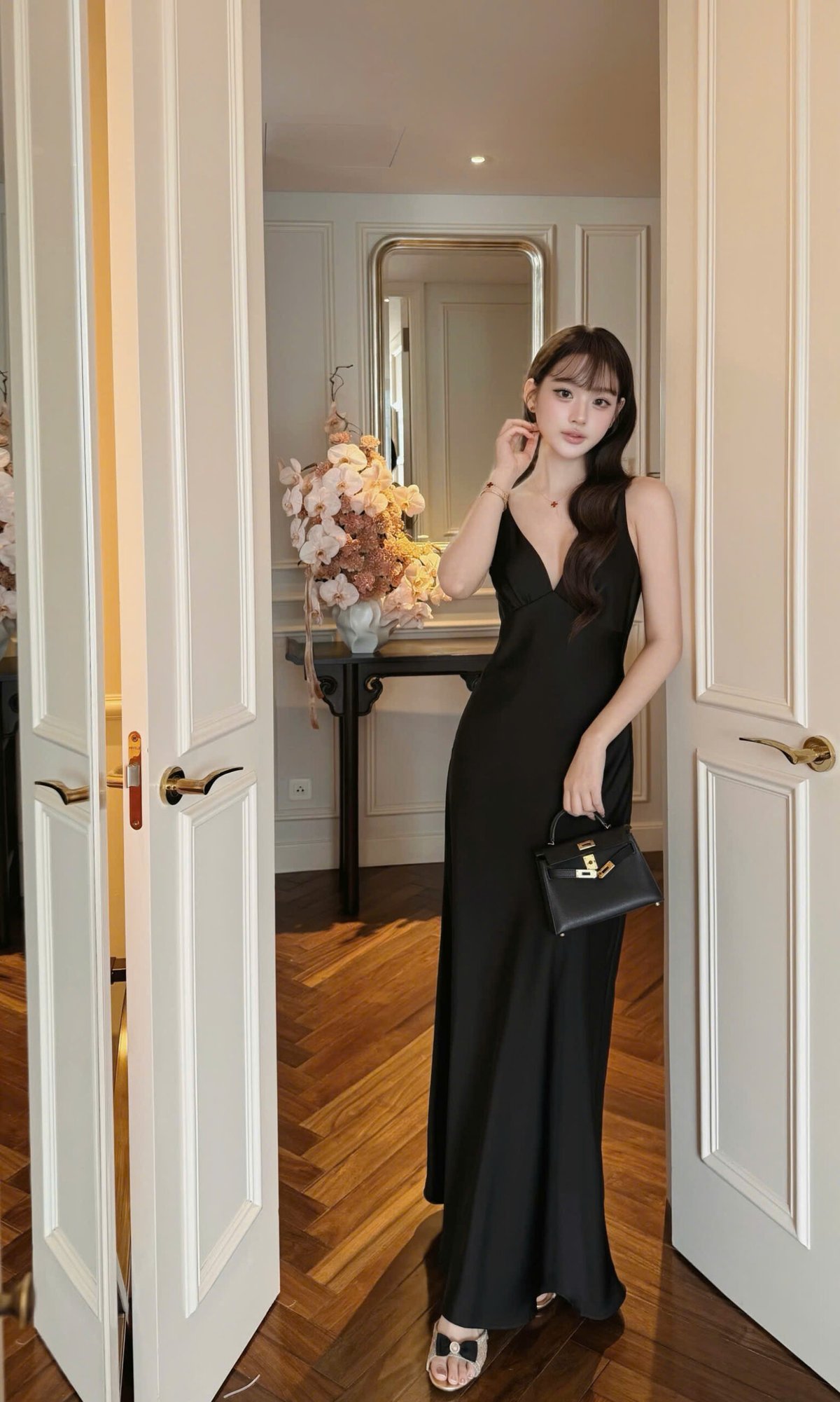 CHOU CHOU Silk Spaghetti Strap Maxi Dress