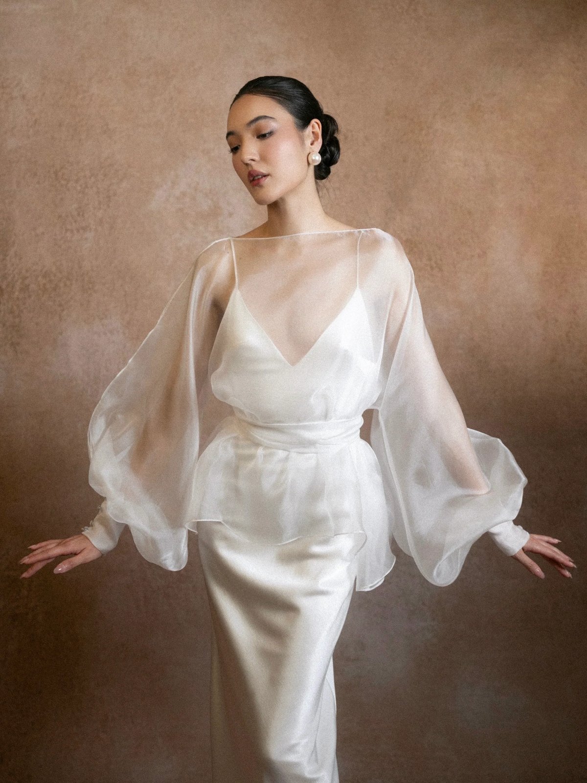 KISSERINE ÉLIE Dress - Satin Silk Wedding Gown with Sheer Voile Top