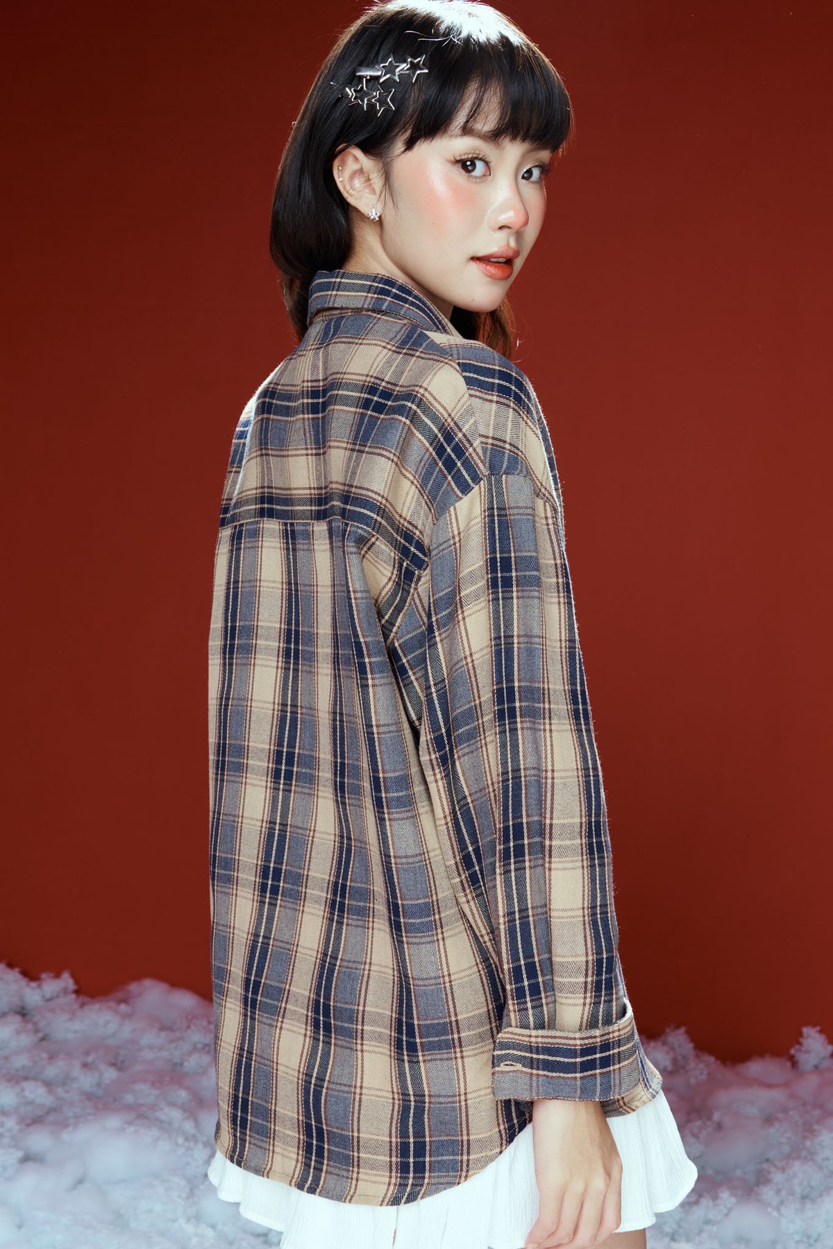 DOTTIE Long Sleeve Plaid Shirt