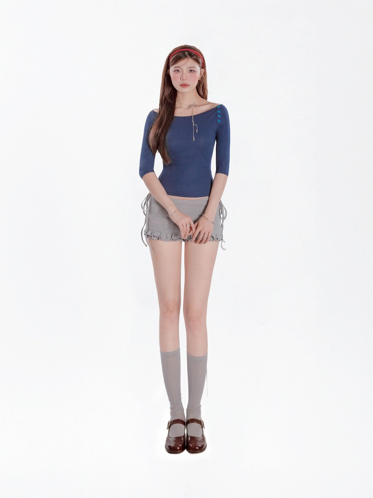 DKMV Adhara Ribbed Boat Neck Top - Grey