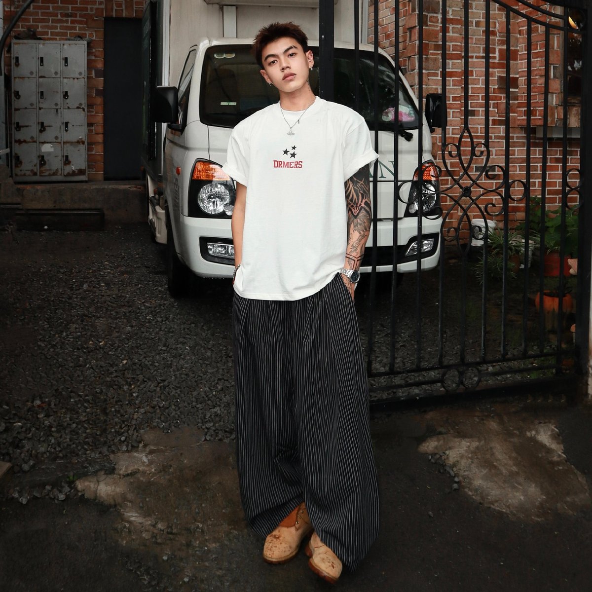 OUTERITY Striped Wide Leg Long Pants