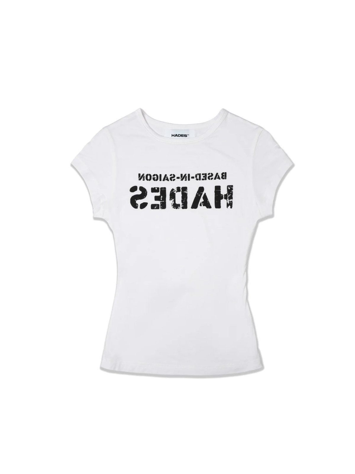 HADES Inverted Typography Baby Tee - White