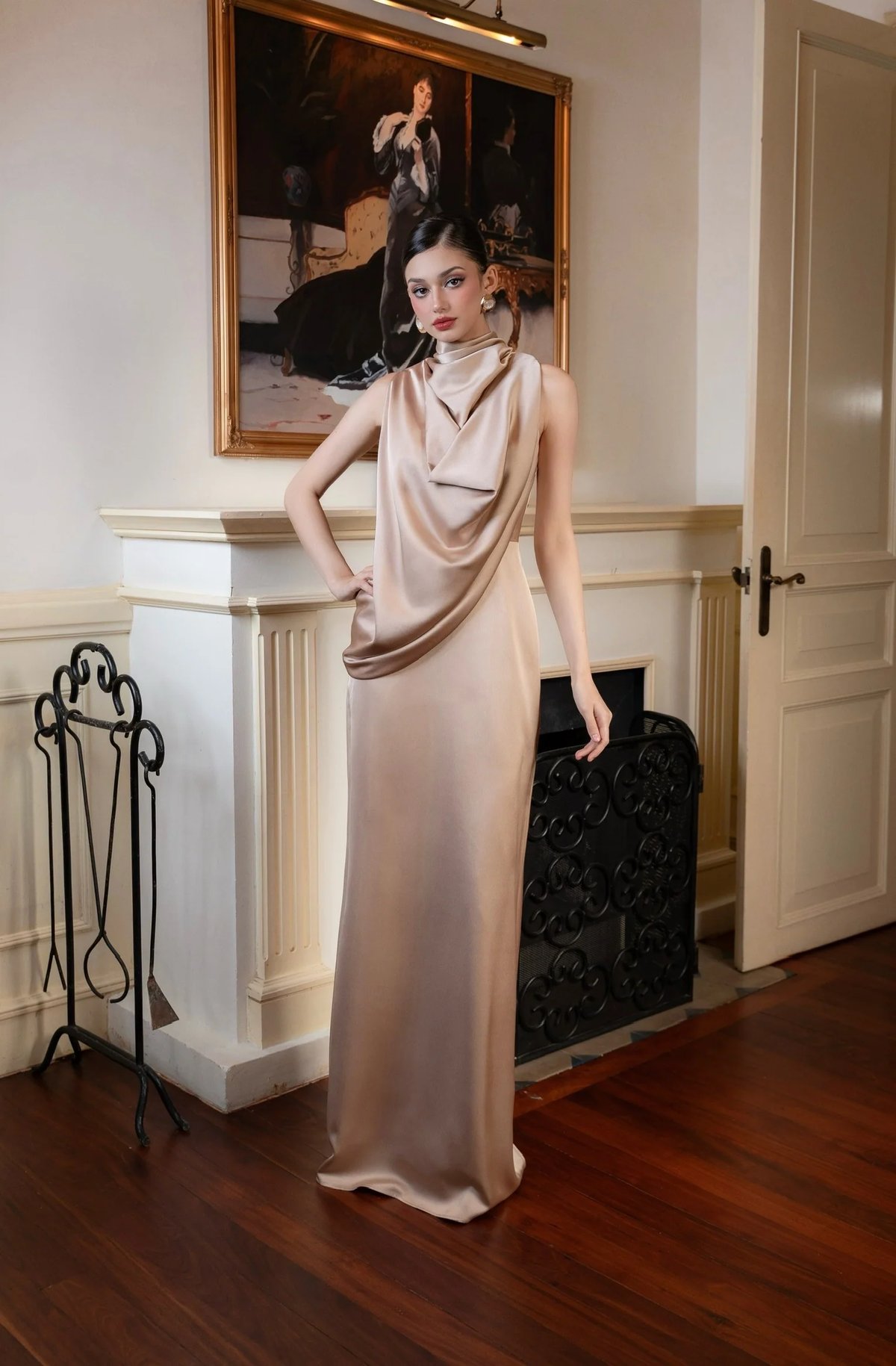 KISSERINE REGINA Satin High Neck Elegant Dress