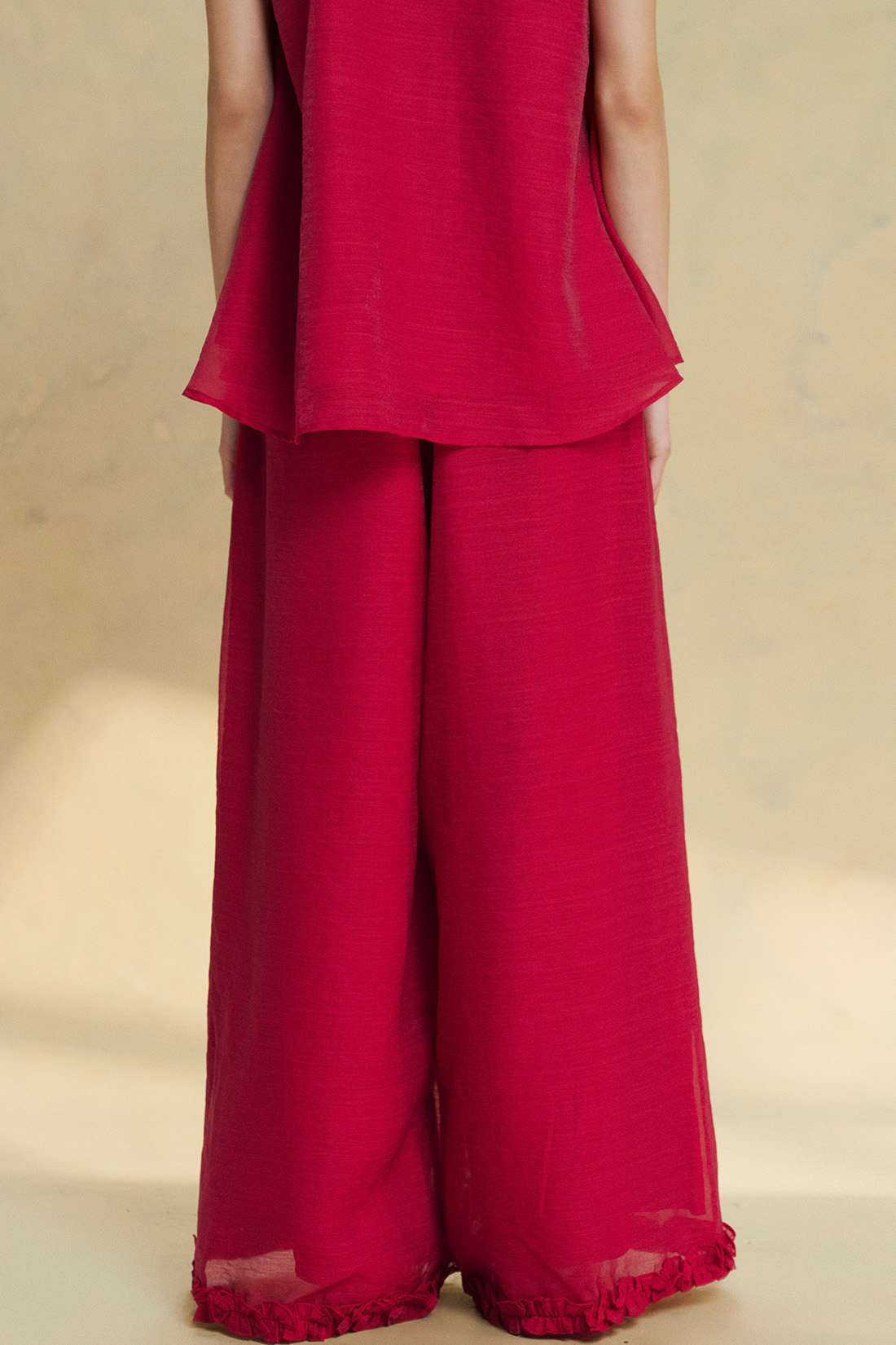 DOTTIE Ruffle Trim Wide Leg Pants Q0416