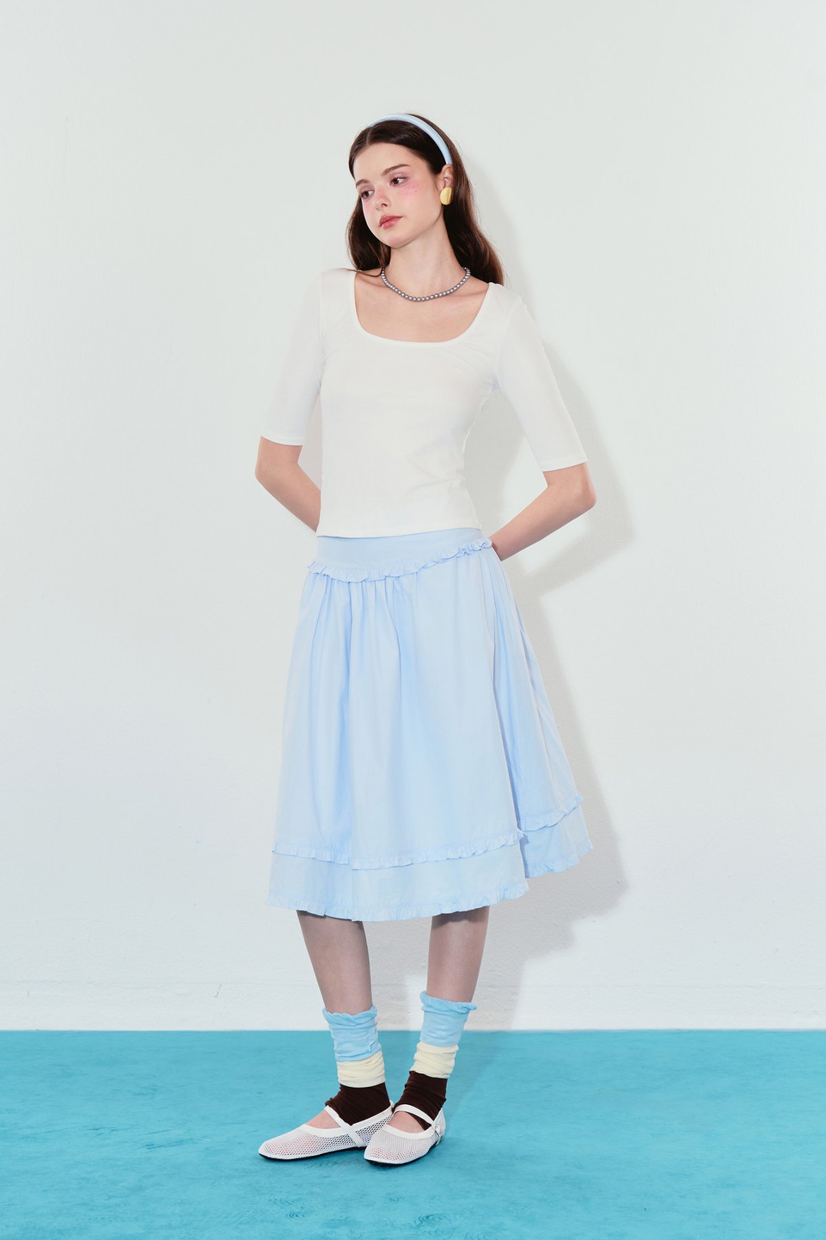 DOTTIE Ruffle Trim Midi Skirt - S0307