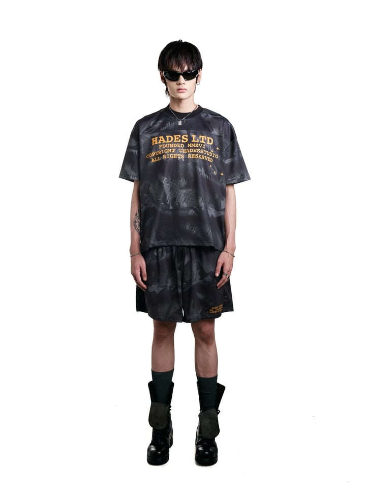HADES Camo 迷彩雙層網眼短褲 - 黑色