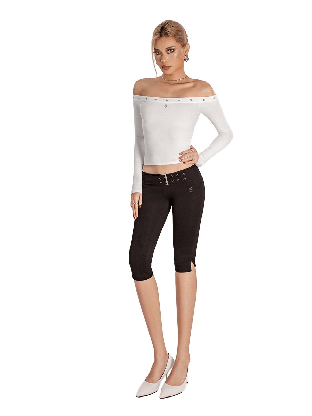 SISTERS Gardenia Off-the-Shoulder Longline Slim Fit Top - White