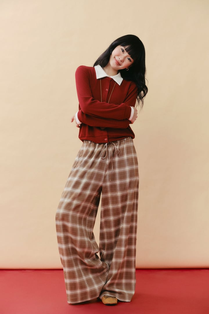DOTTIE Checkered Long Pants - Brown