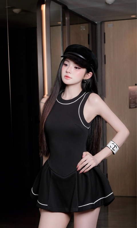 THAOBIBI Contrast Trim Knit Mini Dress