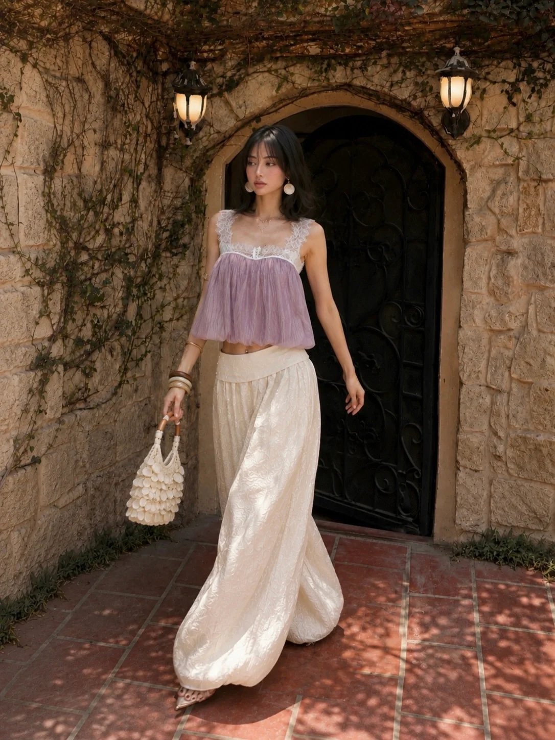 Sugar Crush Rico Silk Brocade High-Waisted Balloon-Leg Pants