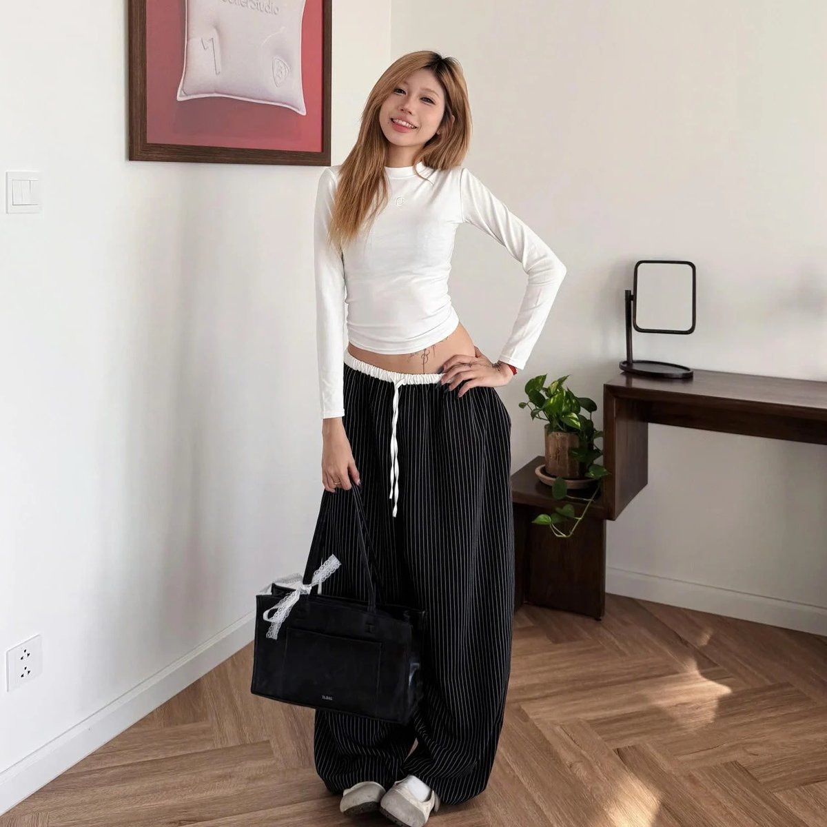 OUTERITY Striped V2 High Waisted Wide Leg Trousers