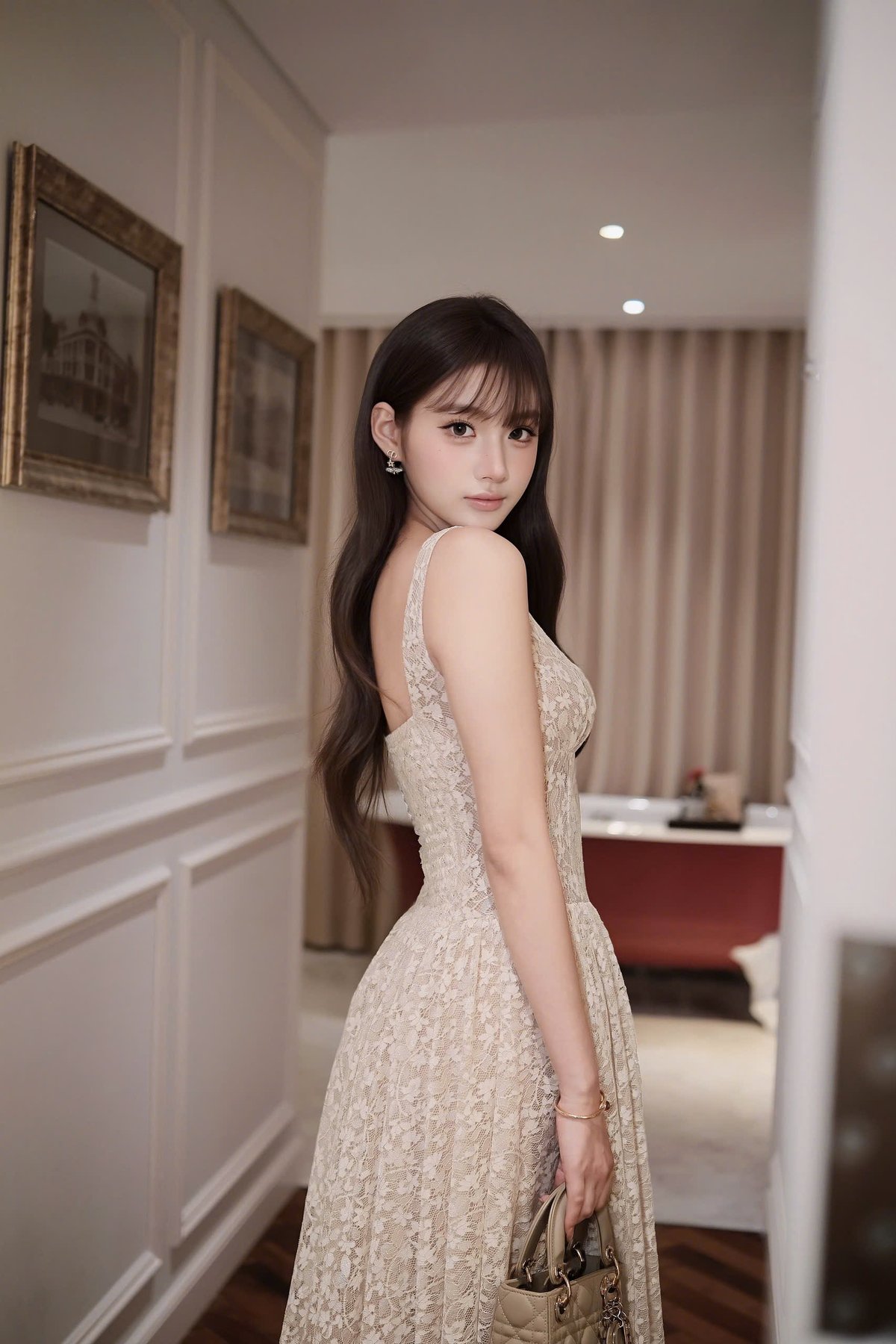 CHOU CHOU 小碎花蕾絲長裙
