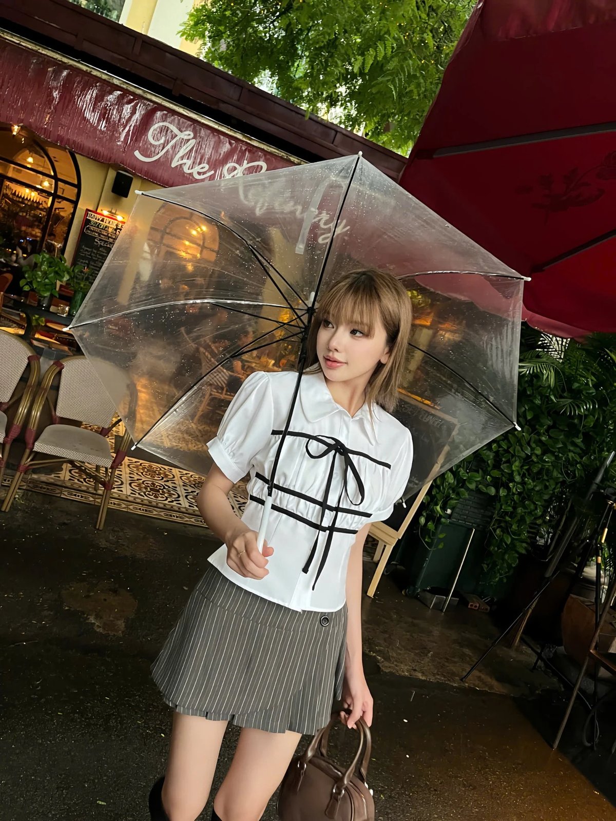 KILL SYSTEM Misochu Low Waist Pleated Asymmetric Button Mini Skirt - Grey Stripe