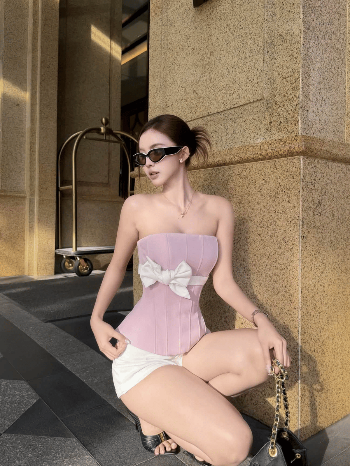 Tran Ali Cup Top with Waist Bow Detail