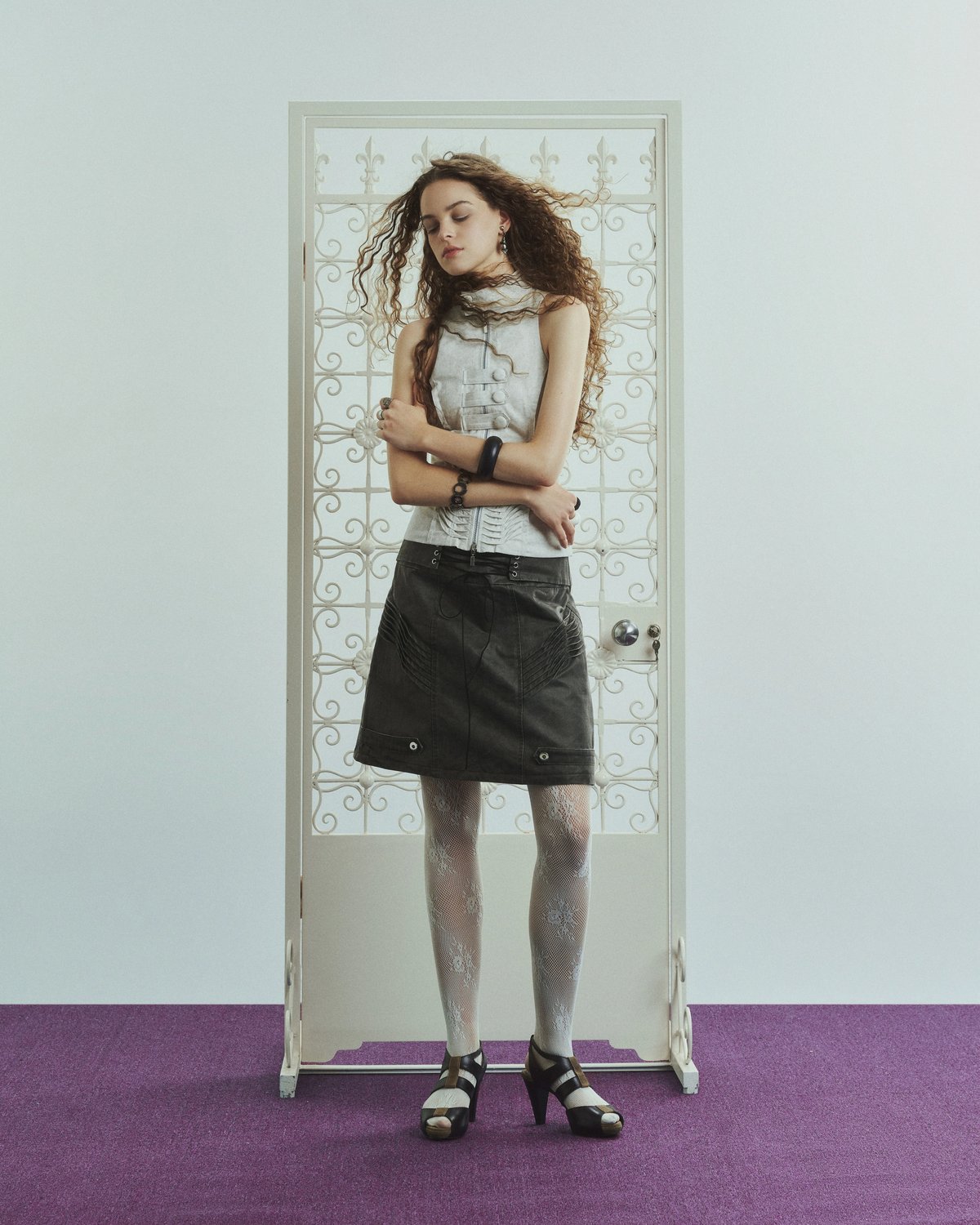 into.eight RUIN A-Line Midi Skirt with Lace-up Eyelet Detail