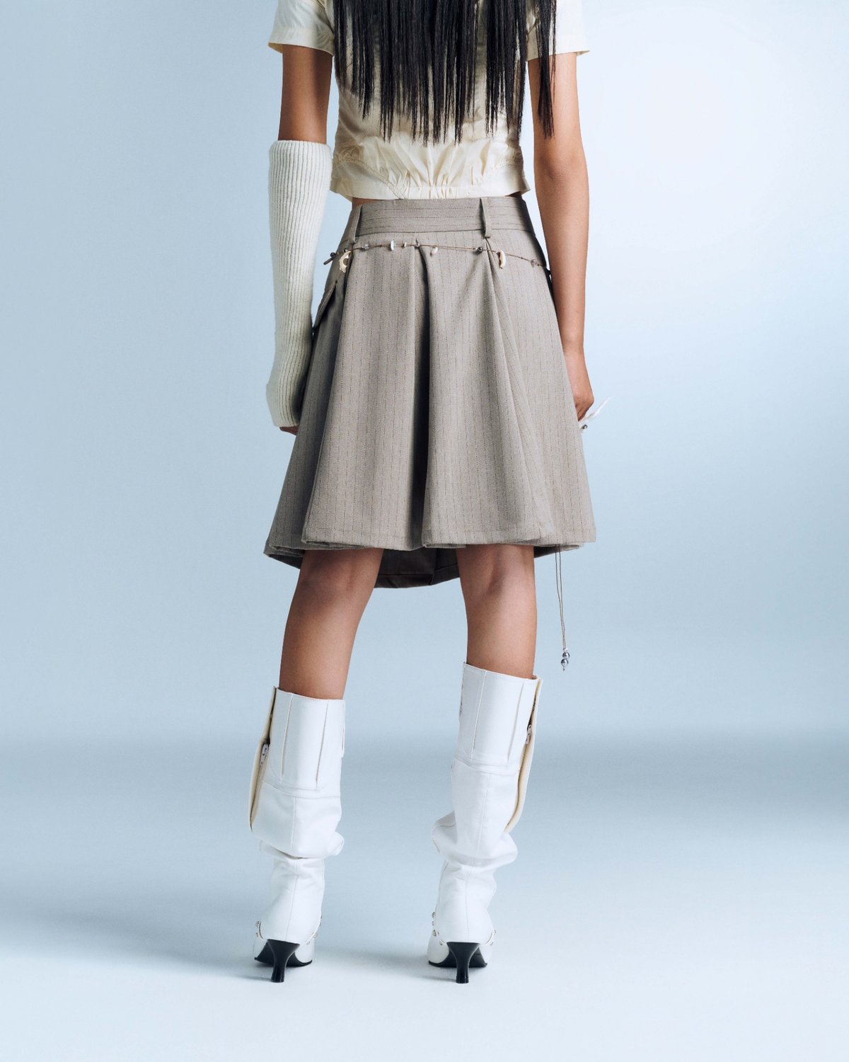 Bunnyhill DEVORA A-Line Pleated Wrap Skirt (Brown Stripes)