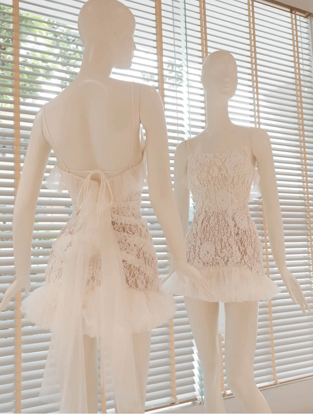 Tran Ali Lace Ruffle Spaghetti Strap Dress