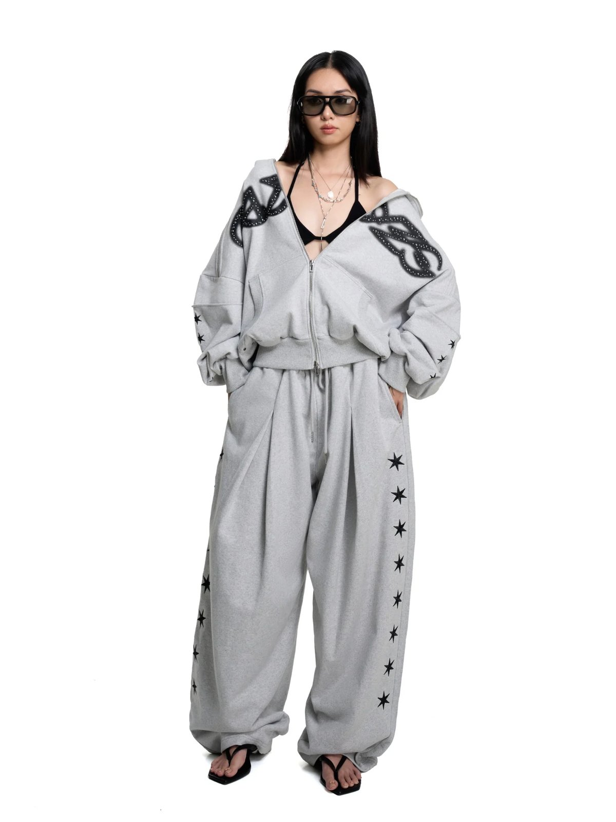 HADES VOID DRIFTER Star Embroidered Wide Leg Sweatpants