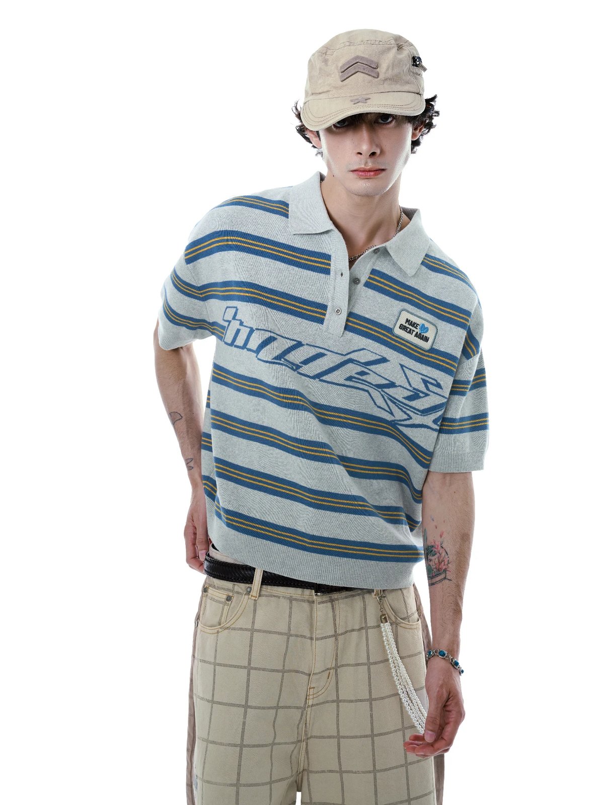 HADES ACADEMY 條紋針織 Polo 衫
