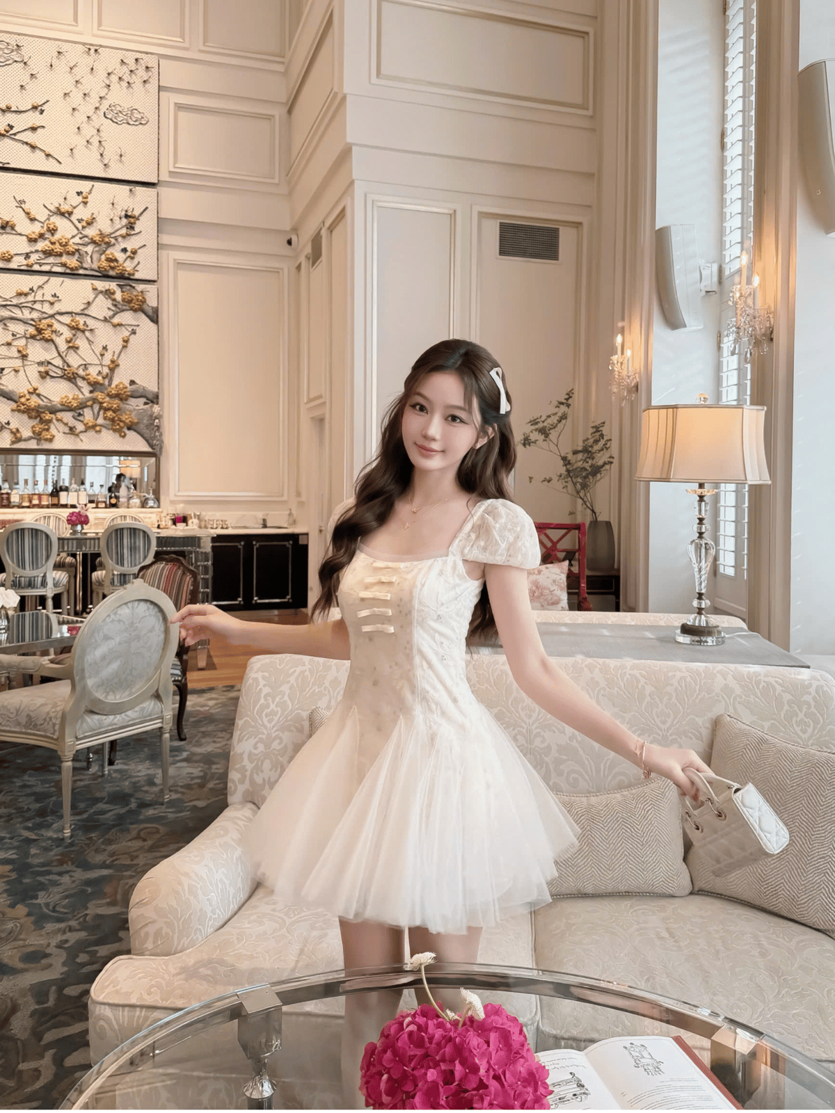 Tran Ali Lace Bow Chest Mini Dress